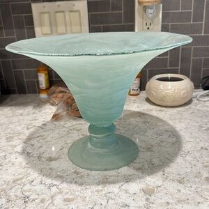 Vintage~Hand Blown~Studio Art Glass~Horn Shaped Vases~Etched Glass~Nice~G2MC